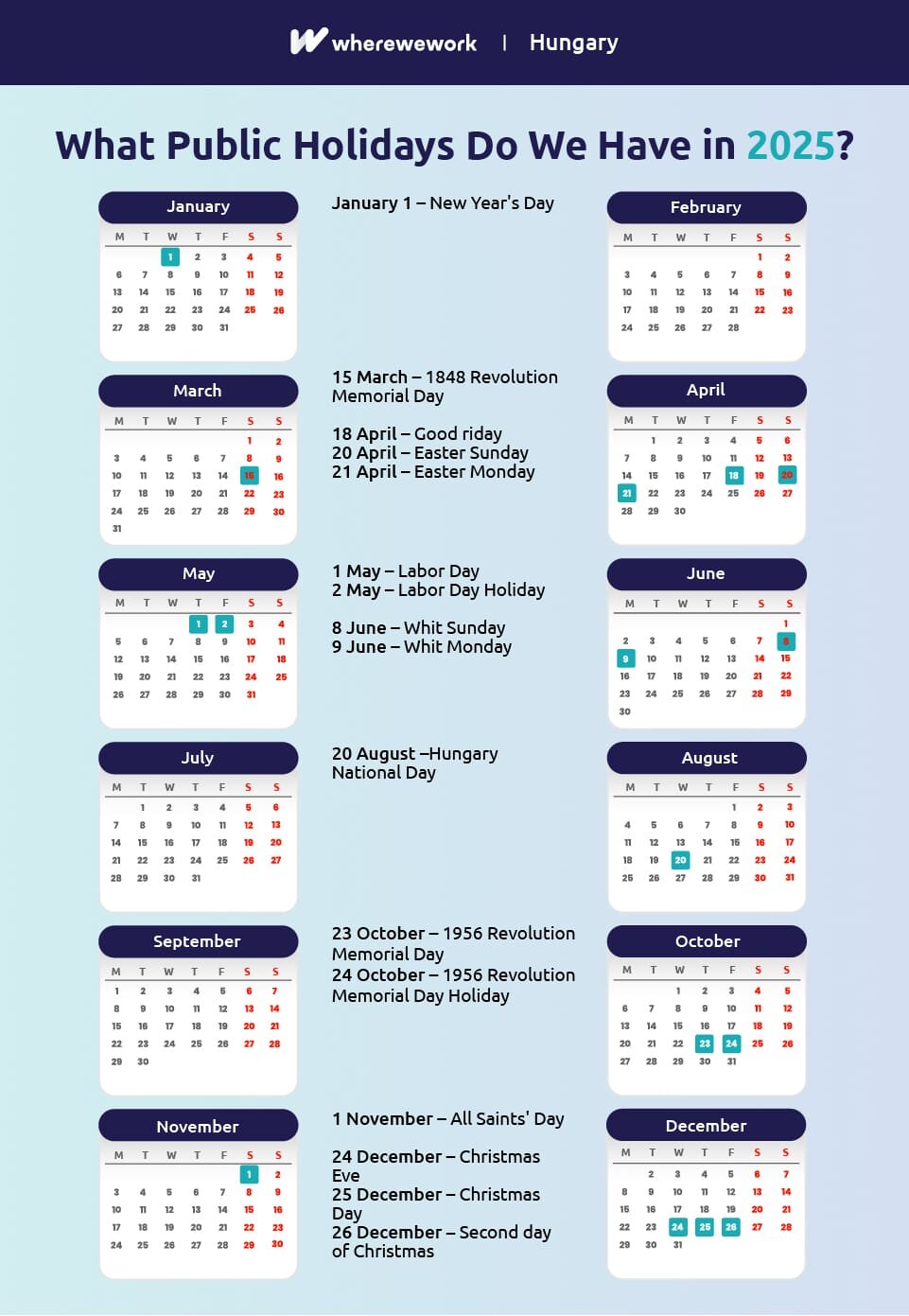Public holidays Hungary 2025